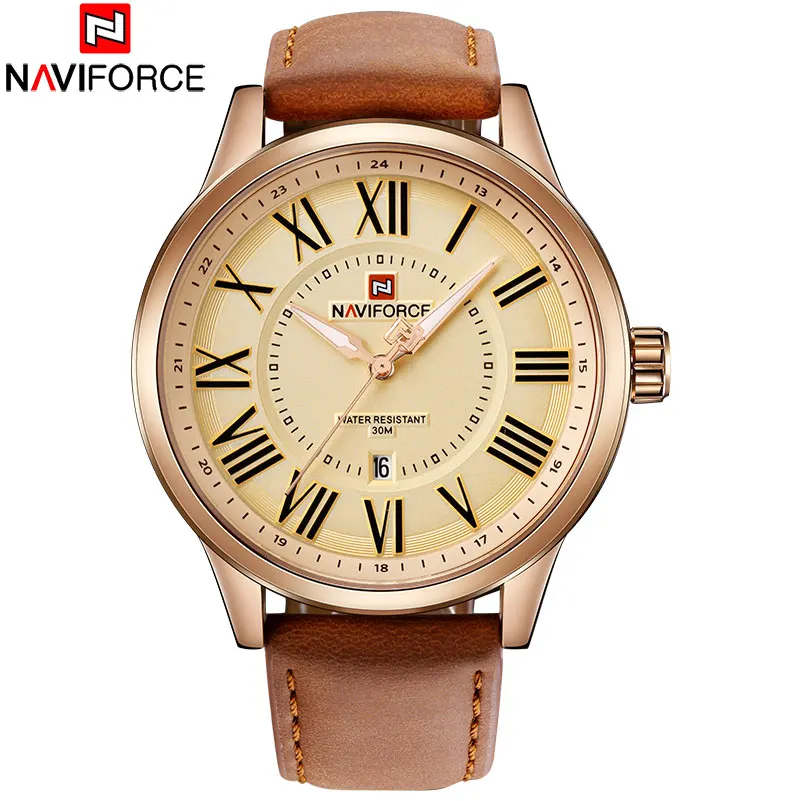 

2018 New NAVIFORCE Brand Men Quartz Watches Leatehr Waterproof Analog Watches Mens Date Casual Clock Rome Time Relogio Masculino