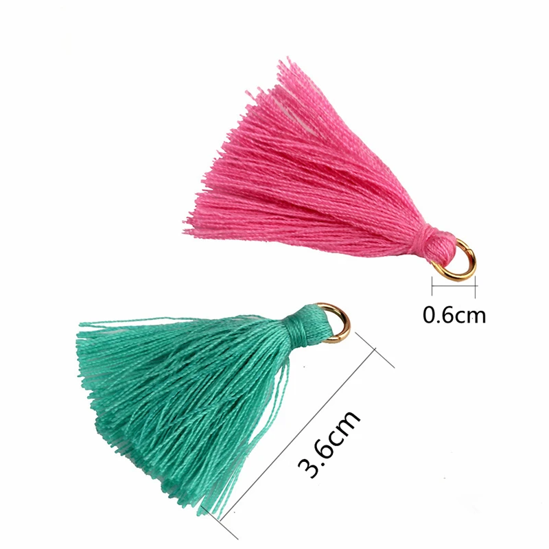 50PCS 3.6CM Mini Metal Ring Polyester Cotton Fabric Tassel DIY Pendant Jewelry Making Fringe Trim Craft Tassel Sewing Accessorie