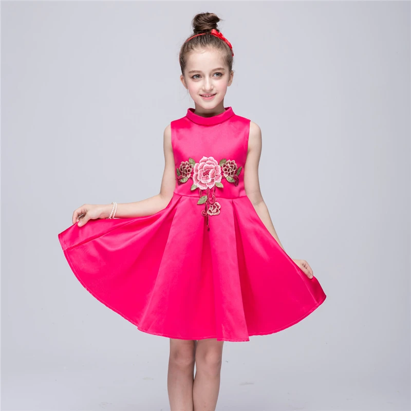 

Flower Girl Dresses Girl Princess Embroidered Bubble Dresses Navy Blue & Hot Pink