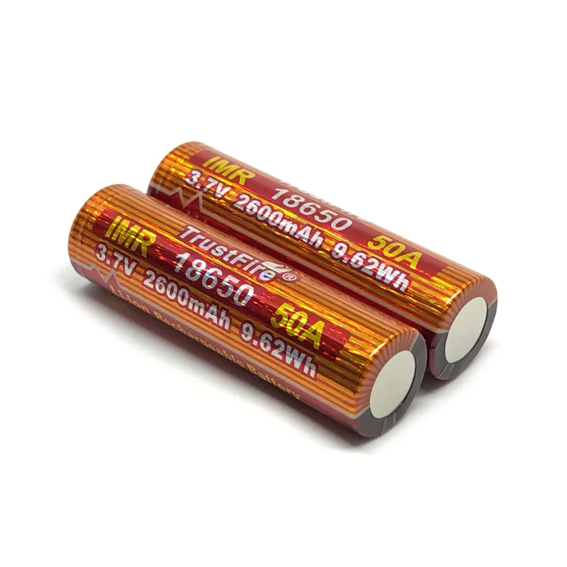 

2pcs/lot TrustFire IMR 18650 2600mAh 3.7V 50A 9.62Wh High-Rate Battery Rechargeable Lithium Batteries Cell For E-cigs Torches