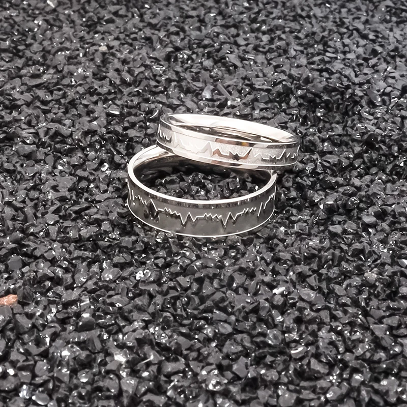 Man or Woman Classic Stainles Steel Ring  Electrocardiogram Wave heartbeat Ring Wedding Couples Rings Bijouterie Lover Best Gift