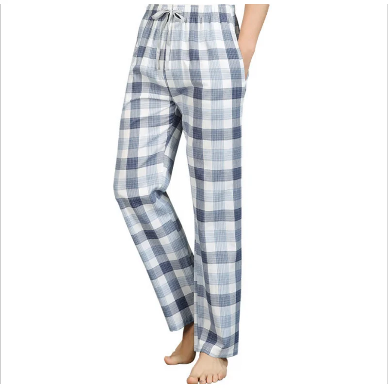 Pantalon pyjama 100% coton pour hommes, vêtements de nuit à carreaux, bas de salon, vêtements de nuit, printemps, été