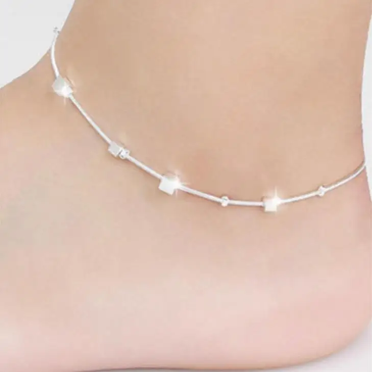 KOFSAC Fashion Jewelry 925 Sterling Silver Ankle Chain Bracelet Square Chain Anklets For Women Lovely Korea Style Jewelry Gifts 