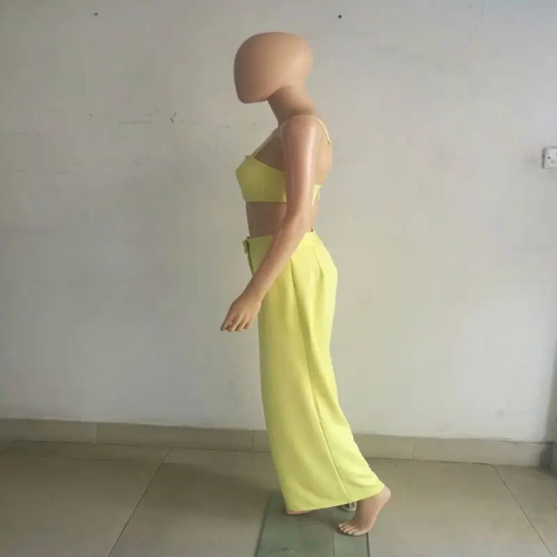 Monos ceñidos de algodón para mujer, traje Sexy de 2 piezas con corte de bota, color amarillo, para fiesta y Club nocturno de verano