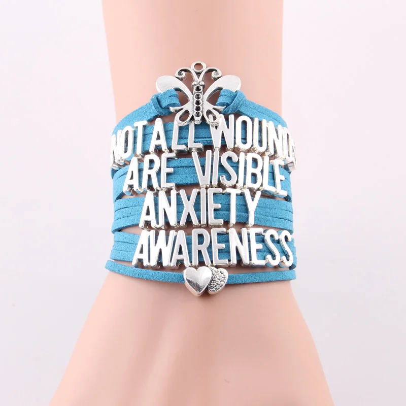 Little Minglou Not All Wounds Are Visible Anxiety Awareness Bracelet Butterfly Charm Men Bracelets & Bangles For Women Jewelry