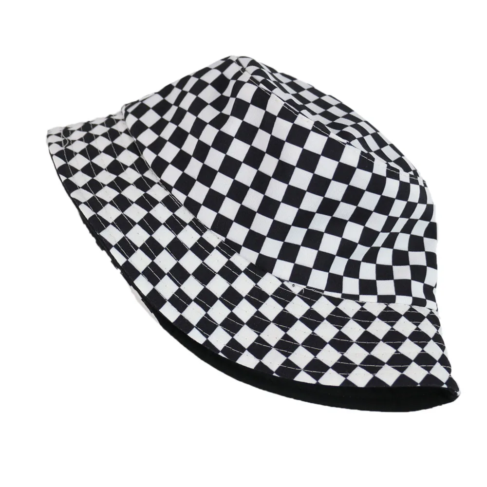 FOXMOTHER New Black White Plaid Check Bucket Hats Fishing Caps Women Mens