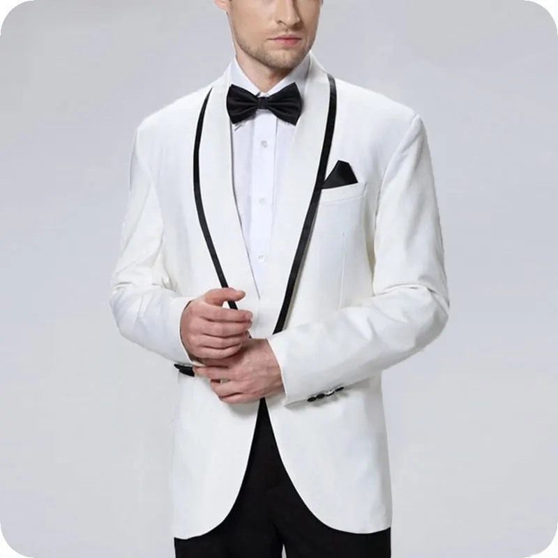 

Latest Coat Pant Designs White Groom Tuxedo Wedding Men Suits with Pants Slim Fit Male Blazer Jacket 2 Piece Costume Homme Party
