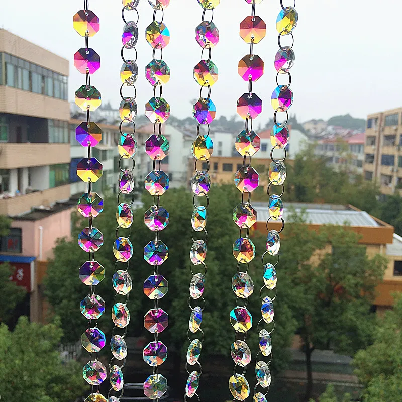 Top quality Rainbow K9 Crystal Glass 14mm Octagon Beads Garland Strands DIY Crystal Beads Door Curtain Wedding Decoration(10M)