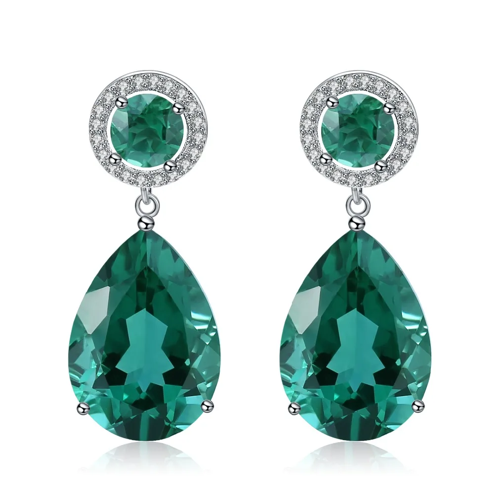 GEM\'S BALLET Classic 22.98Ct Green Nano Emerald Drop Earrings Solid 925 Sterling Silver Earring Fine Jewelry For Women