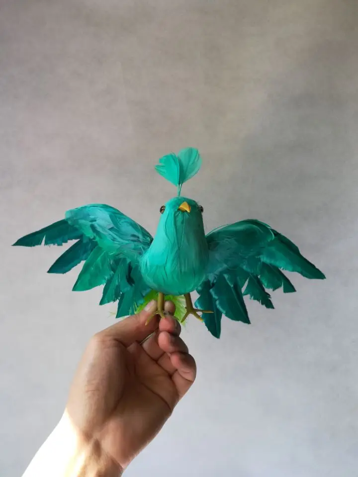 Plumas verdes de pájaro de la vida real, modelo de pájaro Phoenix de alrededor de 30x35cm, alas extensibles, accesorio de filmación de aves, Decoración, regalo h1088