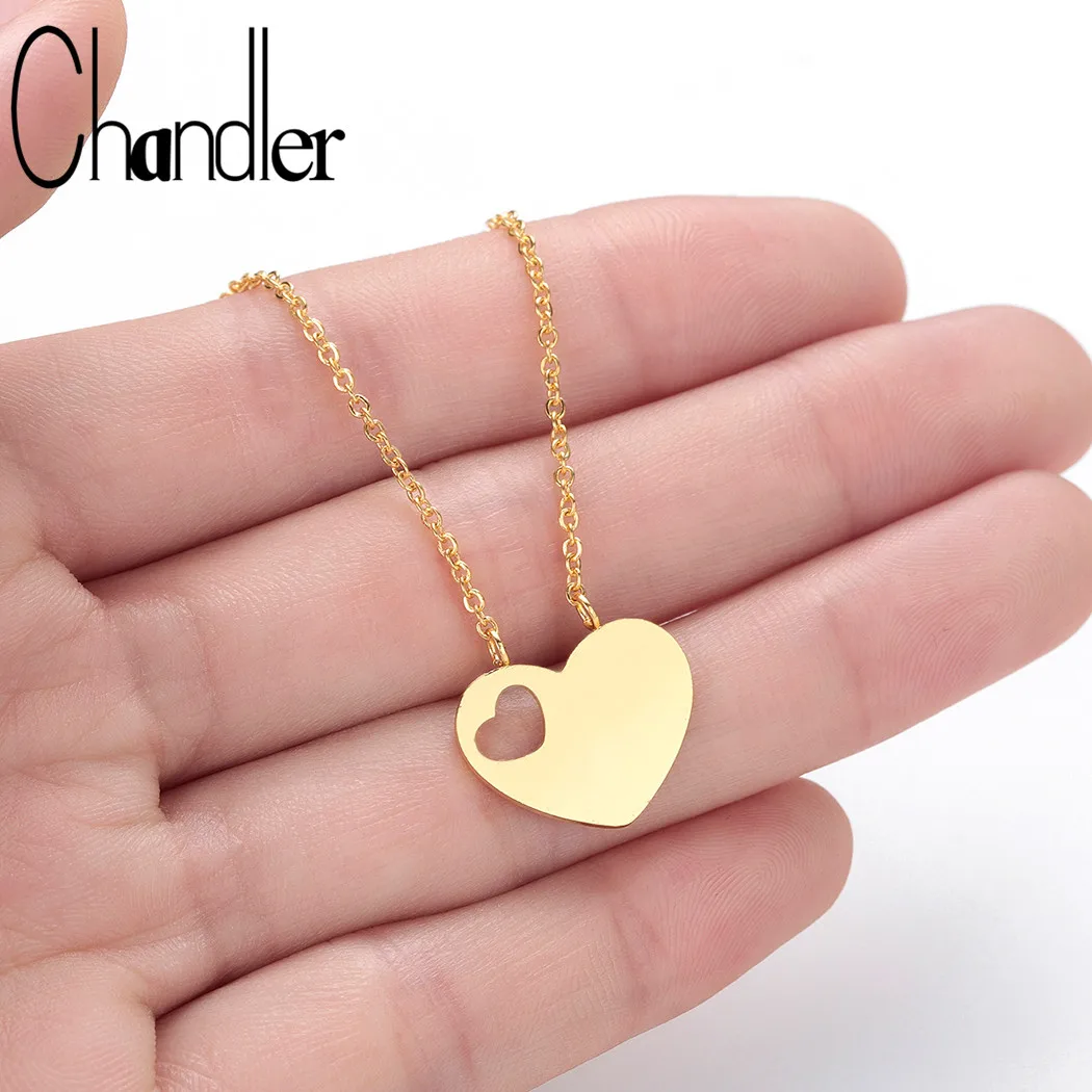 Chandler 316L Stainless Steel Love Heart Necklace For Women Creative Double Love Pendant Clavickle Chain Collars Wholesale