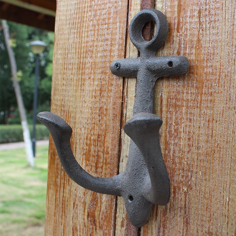 Rustic Anchor Cast Iron Wall Mounted Hook With Two Hangers European Country Side Handmade Large Size Home Decor Heavy Metal Rack