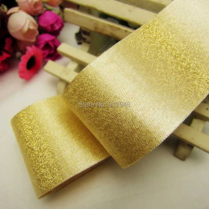 14921107,10 yards/roll 38mm golden silk ribbon christmas party wedding favor craft decoration,Gift packaging materials