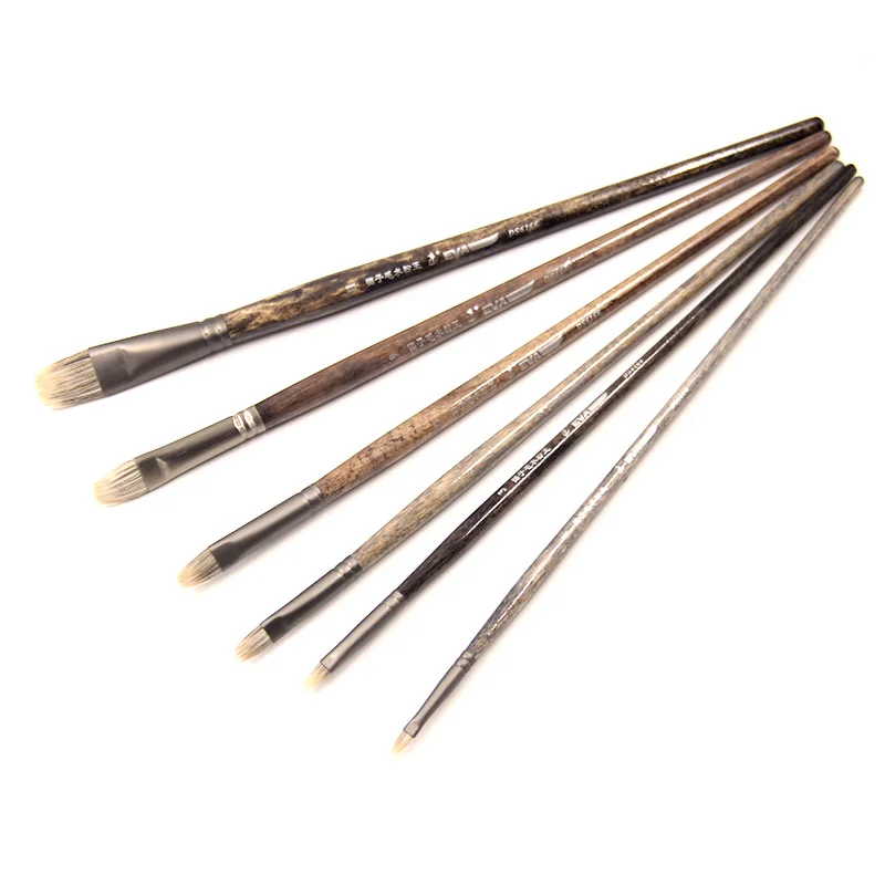 6 pcs Watercolor Painting Mongoose Hair brush Wood grain birch Artist Oil Painting Brushes Acrylic Paint Brush Set Art supplies