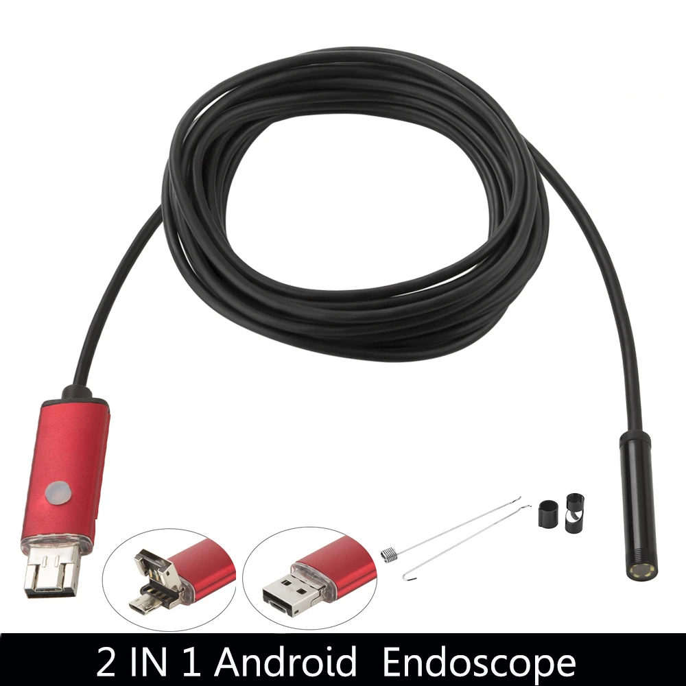 7mm Lens endoskop Android kamera HD yılan tüp muayene kamera araba endoskop USB sabit kablo kamera IP67 su geçirmez