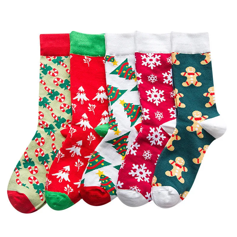 Farbe Lustige Farbe Weihnachten Baumwolle Männer/Frauen Socken von Muster Cane Schneeflocke Ingwer Pie Mann Urlaub Neuheit Red Winter fuzzy Rot