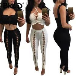 BKLD Women Pants Autumn 2024 Sexy Bandage Cross Hollow Out Female High Waist Pants Trousers Bodycon Club Womens Workout Leggings