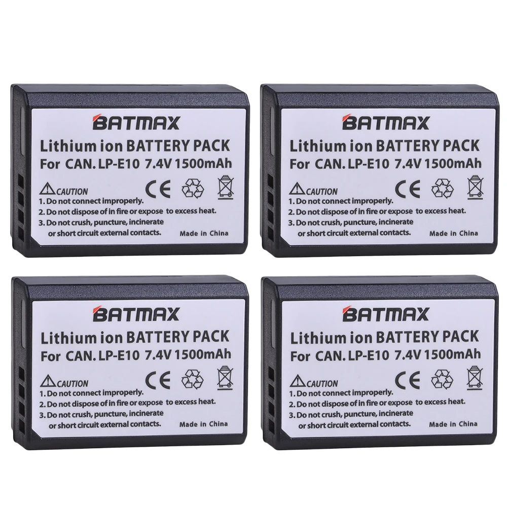 Batmax 4Pc LP-E10 LP E10 LPE10 Camera Battery for Canon EOS Rebel T3 T5 T6 Kiss X50 Kiss X70 EOS 1100D EOS 1200D EOS 1300D