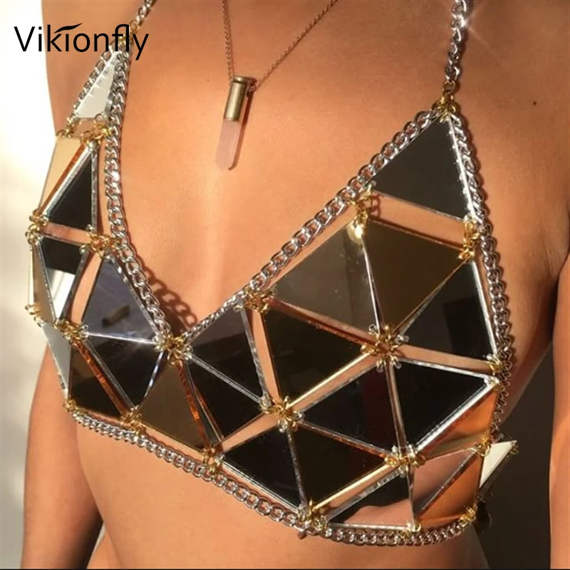 Vikionfly Long Lanh Sequin Bikini Top Phụ Nữ Phản Quang Halter Đồ Bơi Ban Đêm Bãi Biển Đảng Clubwear Brazil Biquini Vàng Bạc