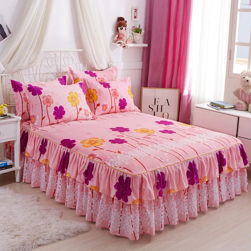 1Skirt+2Pillow Cover Bedspread Set Fashion Queen Bed Skirt Sheet Two-layer Single Double Bed Dust Ruffle Home Decor Textile