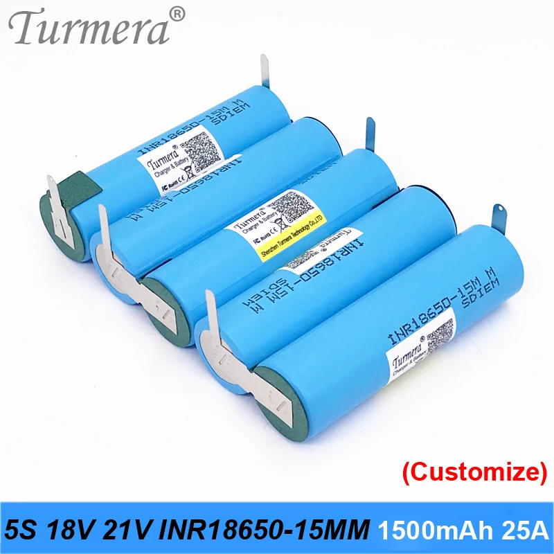 Batería 3S de 12,6 V, 4S, 16,8 V, 5S, 18V, INR18650-15MM, 1500mah, 25A, corriente de descarga para destornillador shura (personalizado)