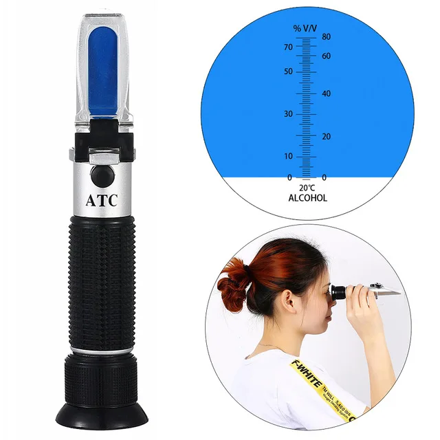 Portable Refractometer Hydrometer for Alcohol Meter Tester 0-80% Wine Alcohol Tester Meter Alcoholometer Alcoholmeter ATC