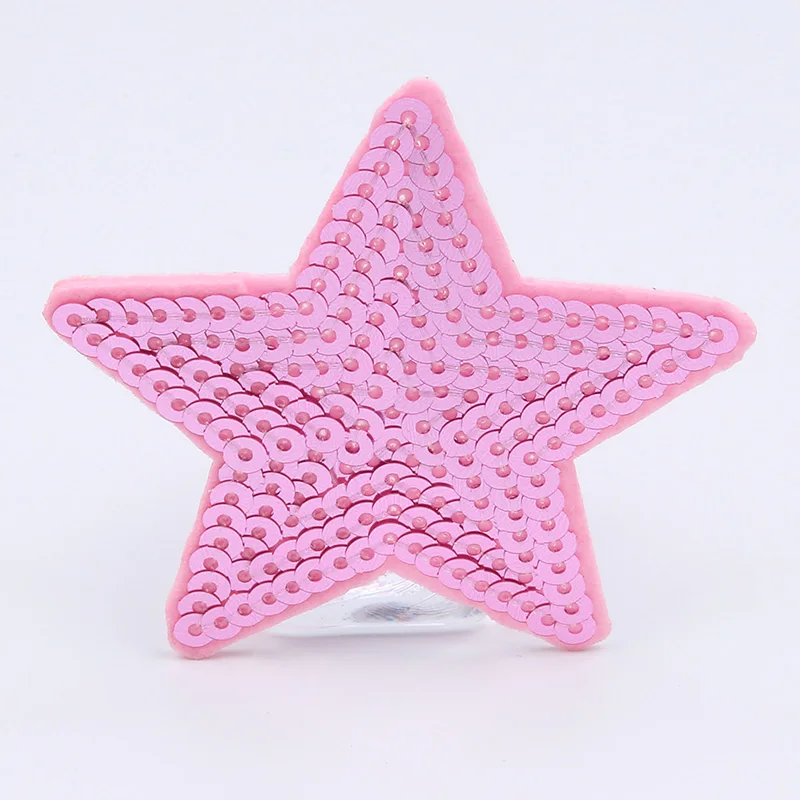 10pcs/lot Sequined Pink Star Patch For Girl Dress Hats T Shirt Bags DIY Iron On Sew On Stickers Cartoon Patches Appliques