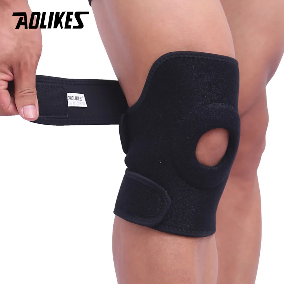 AOLIKES 1PCS Adjustable Elastic Knee Support Brace Kneepad Patella Knee Pads Hole Sports Kneepad Safety Guard Strap For Running