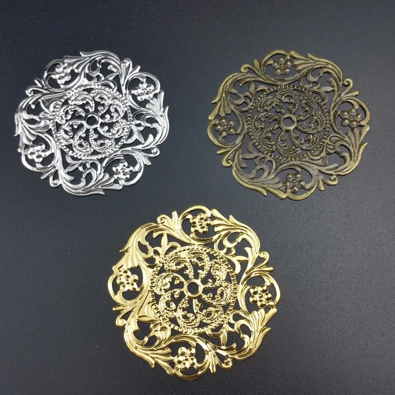 20Pcs/lot 45mm Filigree Round silk flower  Wraps Connectors Embellishments Findings   Wraps Connectors For DIY Jewelry Making