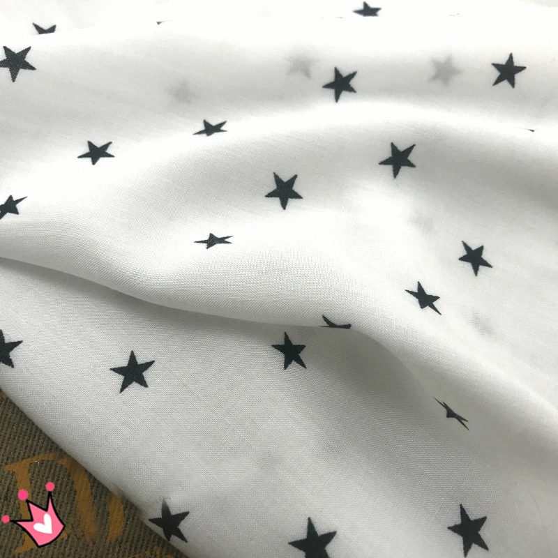 

2 meters 143cm 56.29" width ivory star printed rayon cotton fabric dress clothing material MM392