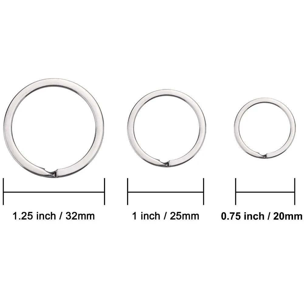 ラウンドフラットキーチェーンリング金属スプリットリングホーム車のキー組織、3/4インチ、1インチと1.25インチ、30ピース、シルバー