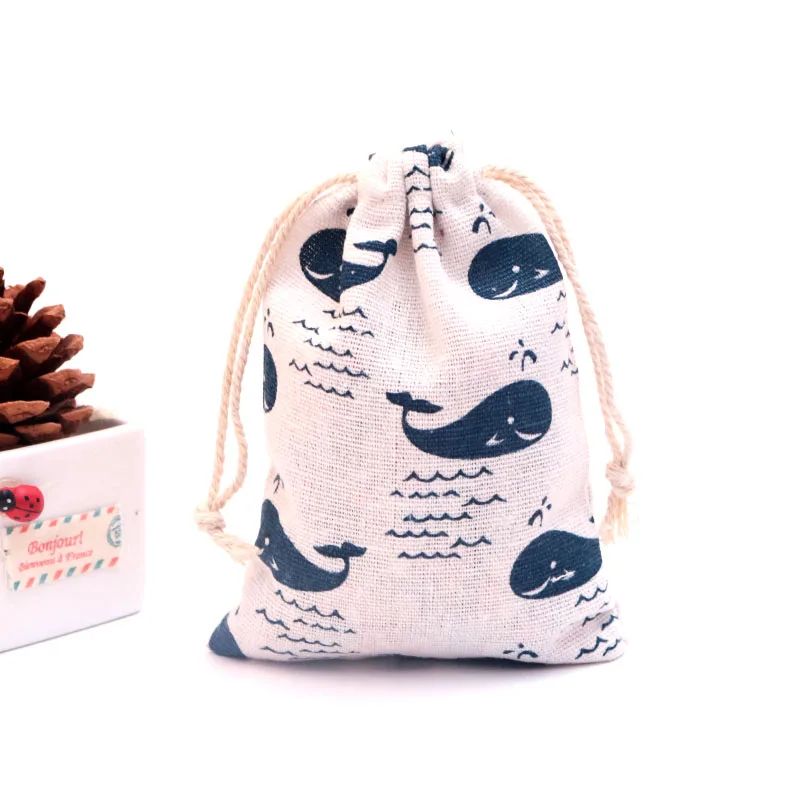 5Pcs/Lot Small Cotton Bags 8x10 9x12cm Linen Drawstring Gift Bag Christmas Party Favor Muslin Pouch Candy Jewelry Packaging Bags