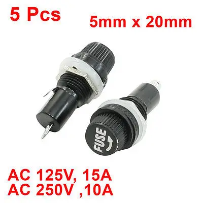 5 Pcs 5mm x 20mm Fuse Waterproof Fuses Holder AC 125V 15A 250V 10A