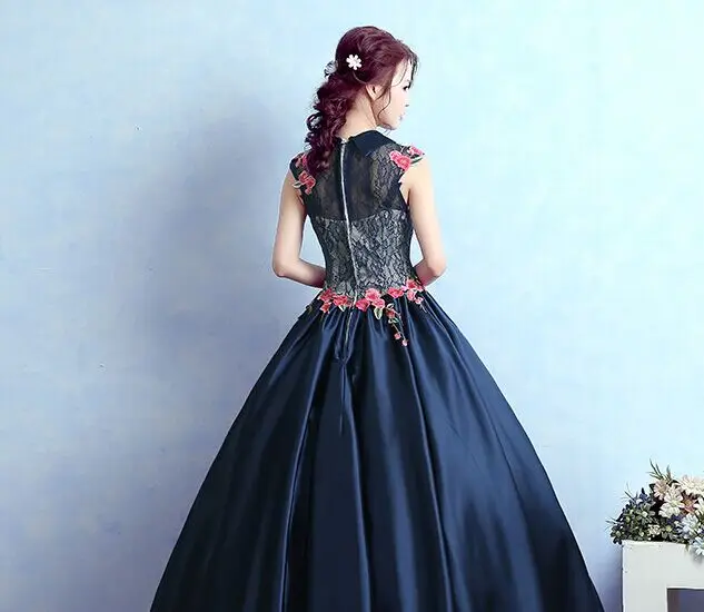 peterpan collar royal blue lace embroidery gown Medieval dress Renaissance gown Sissi princess dress Victorian /Marie Belle Ball