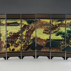 CHINESE LACQUER WARE HAND PAINTING QINGMING FESTIVAL HOME  folding screen DECOR