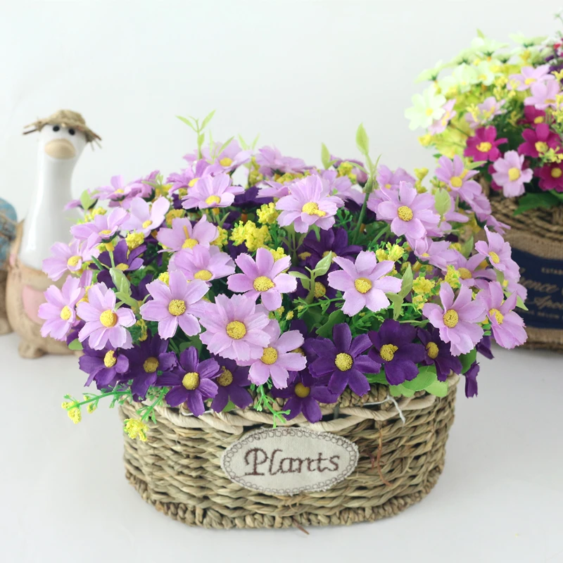 JAROWN Artificial Woven Basket Daisy Set Simulation Cosmos Fake Flower Wedding Decor Home Office Decoration Flores