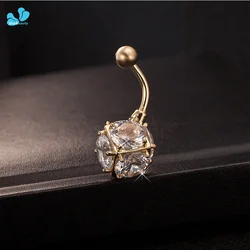 16G Shining Clear CZ Ball Navel Piercing Nombril Belly Button Rings Retro Style Bikini Colorful Clear Cubic Belly Piercing