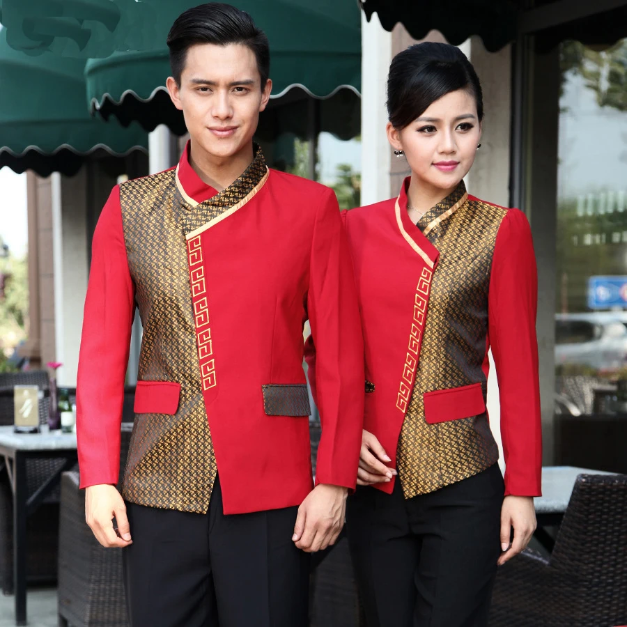 Hotel Restaurant Waiter  Coat Autumn Winter Female Waitress Uniforms Long Sleeve Western-style Restaurant Service Work Wear  18