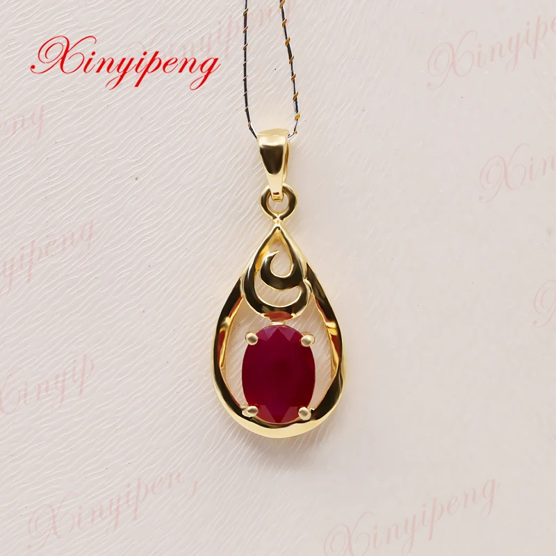 

Xinyipeng18K yellow gold inlaid natural ruby pendant for women Design is beautiful