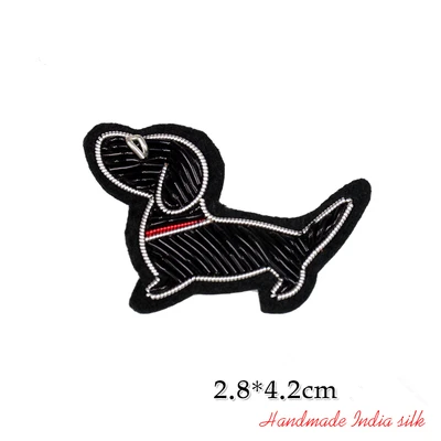 Handmade Cute high quality India Silk Black Dog Patches Sew On Mental Patches for Clothes Applique Dress Sweater Jeans DIY