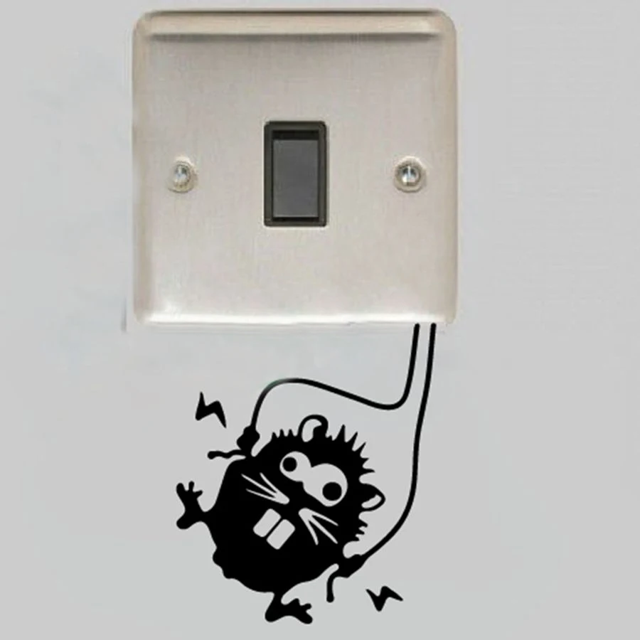 Divertida pegatina de ratón para interruptores de pared, señal de advertencia, hámster de alto voltaje para decoración de enchufes eléctricos