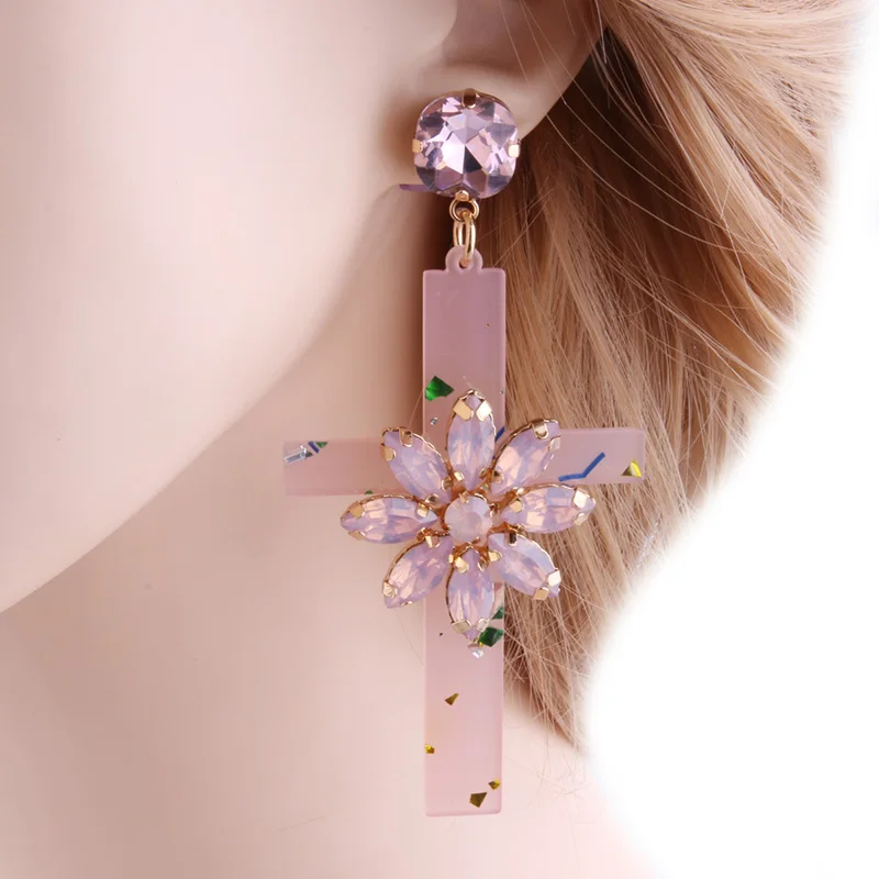 NeeFu WoFu Drop Resin Cross Earrings Brand Crystal Big Earring Large Long Brinco Ear Accessories Oorbellen Christmas Gift jewelr