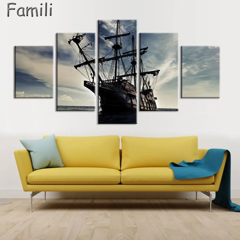 5Piece Sail Boat Canvas Arts Wall Pictures For Living Room Modern Poster and Printed Wall Canvas Art Home Decor Unframed