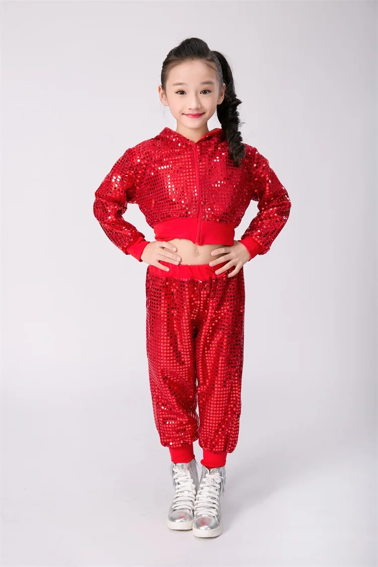 Girls Dance Costume Jazz Wear Sequin Hip Hop Dance Clothes Kids Dance Competitions Costume Ballroom Performance Stage Clothing