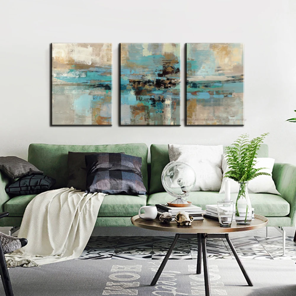 3 piece oil paintings on canvas turquoise paintings decorative wall painting canvas pictures for living room modern abstract art