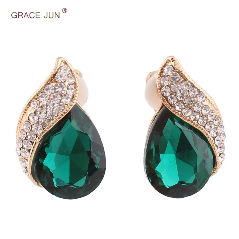 High-grade Rhinestone Crystal Tear Drop Shape Clip on Earrings Non Piercing for Women Wedding Luxury No Hole Earrings New