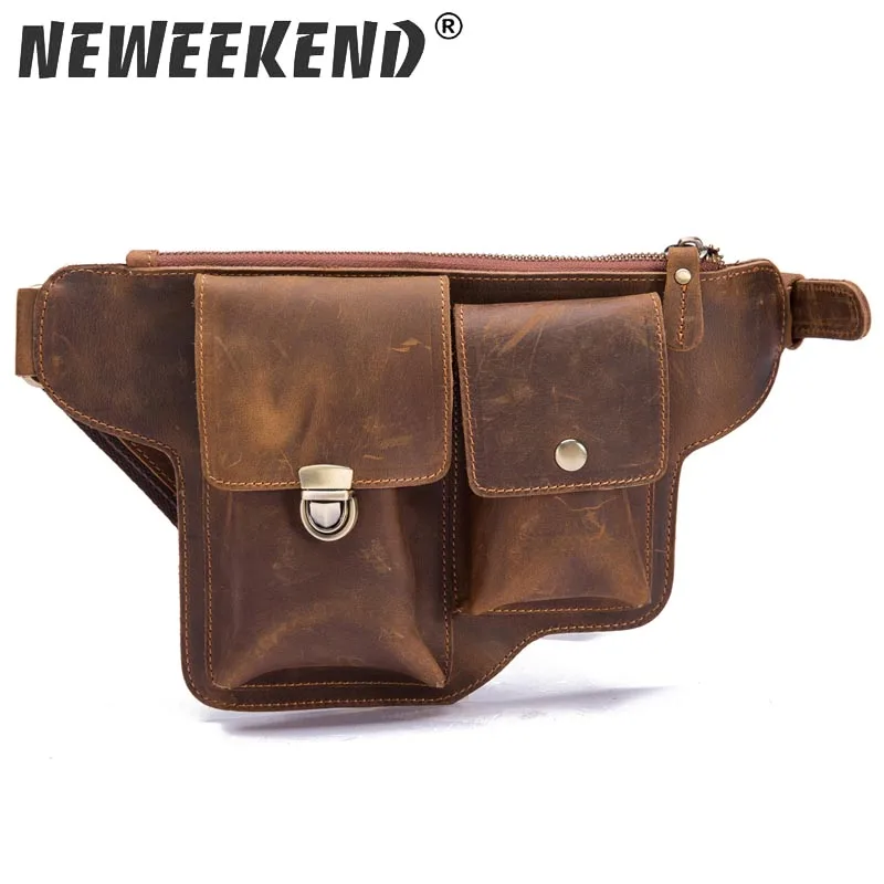 Men's Fanny Pack Waist Bag Genuine Leather Messenger Shoulder Bag Travel Motorcycle Riding Thigh Drop Leg Belt Pouch for Man