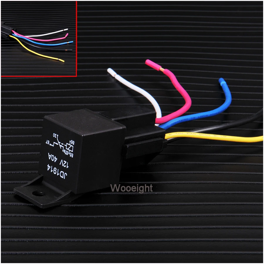 Wooeight 1Pc JD1914 Car Relay 12V 40A 5 Pin Waterproof Automotive Relay With Black Red Copper Terminal Auto Relay &5-Wire Socket