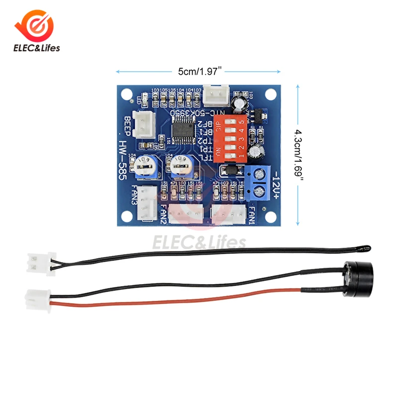 NTC 3950 Thermistor PWM Fan Temperature control Speed Controller Module 12V 4-wire High-Temp Alarm Buzzer PC Computer CPU Fan