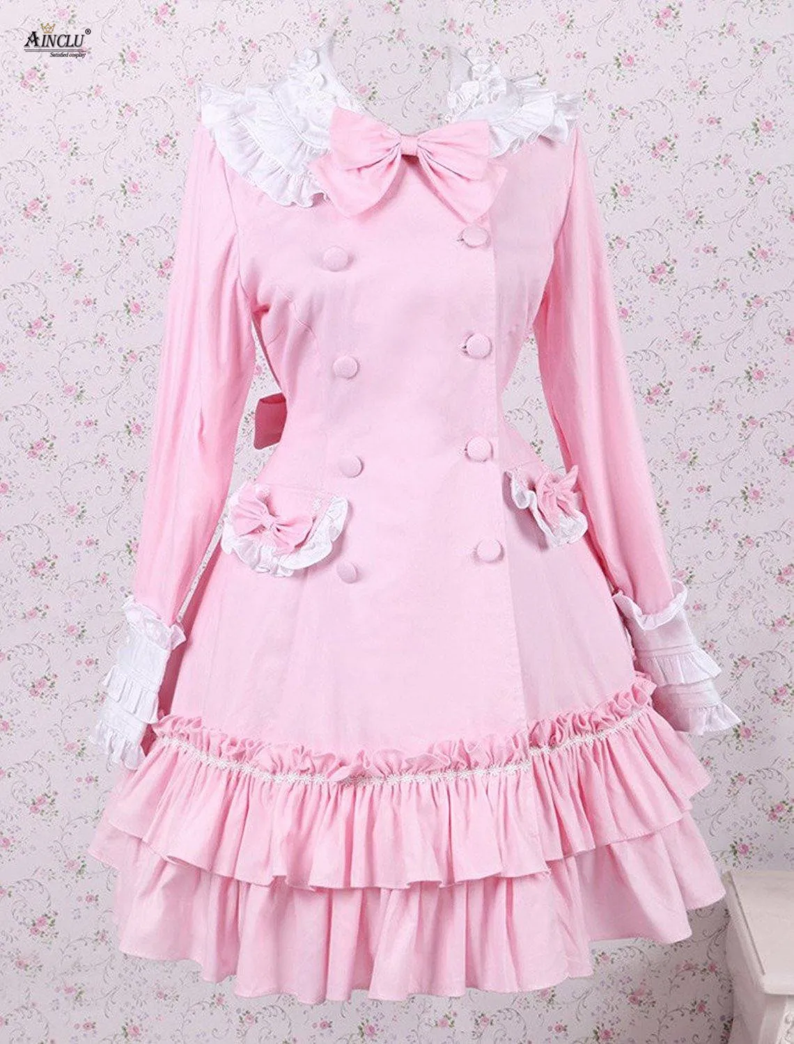 Spring/Summer/Autumn/Winter Cemavin Cotton Bow Pink Long Sleeves Sweet A-line Lolita Dress for Party/Casual Free shipping